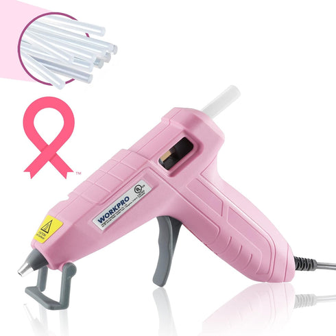 WORKPRO Mini Hot Glue Gun with 20 Pcs Hot Glue Sticks, Glue Gun Kit for Decorations, Arts, Crafts, School DIY Projects and Home Repairs- Pink Ribb...